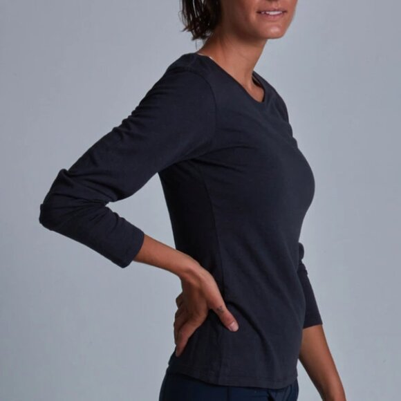 Women's Onno Long Sleeve Bamboo T-Shirt Charcoal Blue - Picture 1 of 3